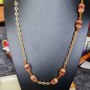 Vintage acorn Beads Honey Color Plus crystals Gold Linc Electroplated Necklace